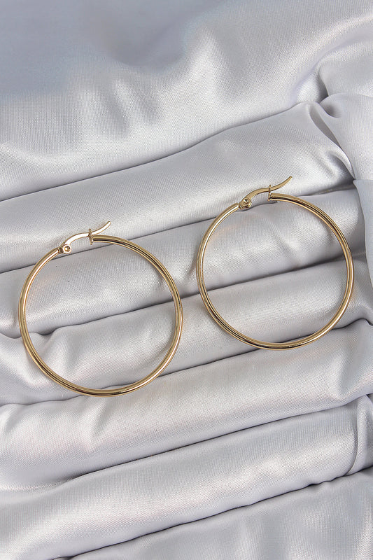 316 Çelik Gold Renk 43 mm Halka Model Kadın Küpe