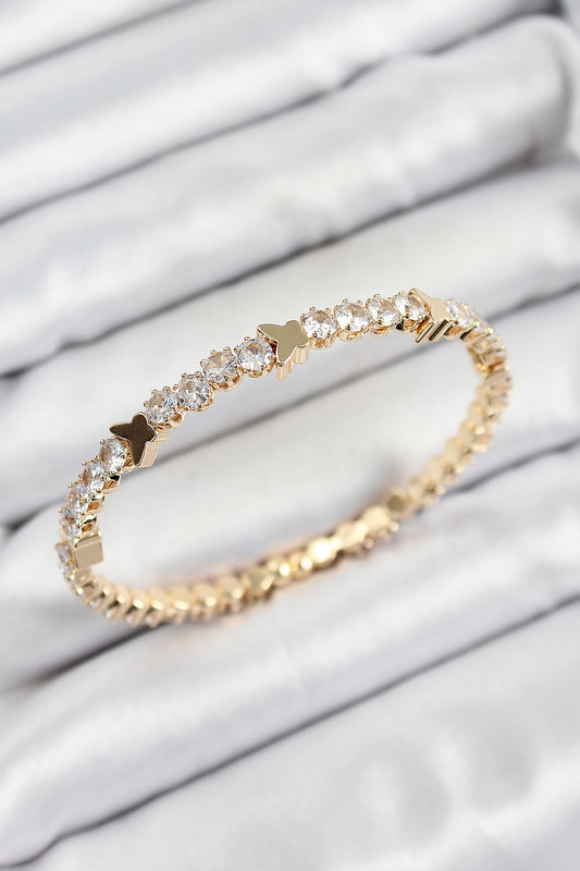 Pirinç Zirkon Taşlı Kelebek Model Gold Renk Yaylı Kadın Bileklik