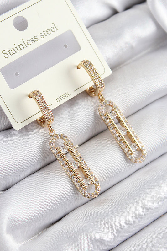 316L Çelik Zirkon Taşlı Sallantılı Messika Model Gold Renk Kadın Küpe