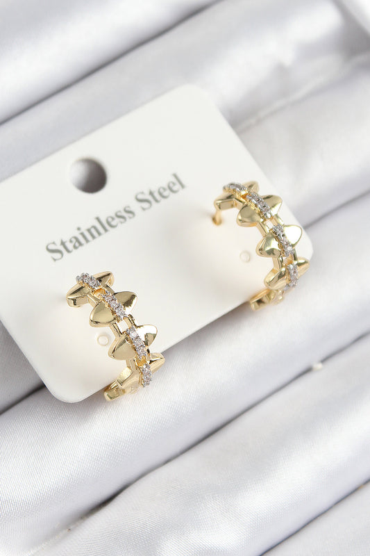 316L Çelik Zirkon Taşlı Çit Halka Model Gold Renk Kadın Küpe