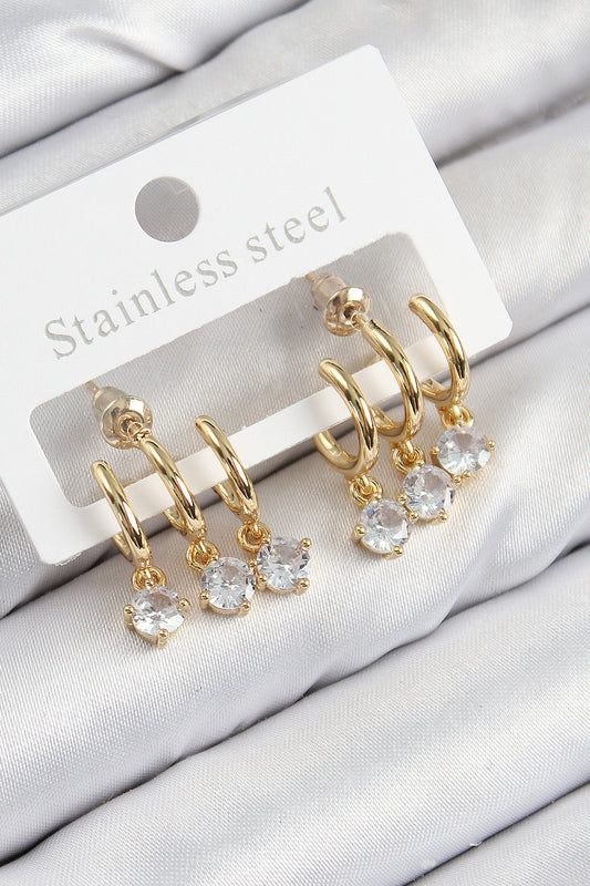 Pirinç Sallantılı Zirkon Taşlı Model Gold Renk Kadın Küpe