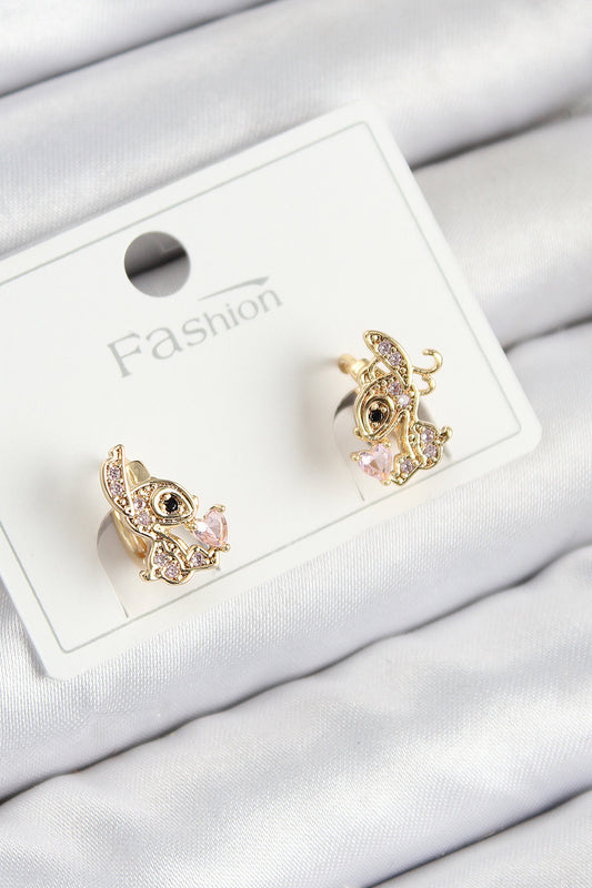 Pirinç Zirkon Taşlı Ceylan Model Gold Renk Çocuk Küpe