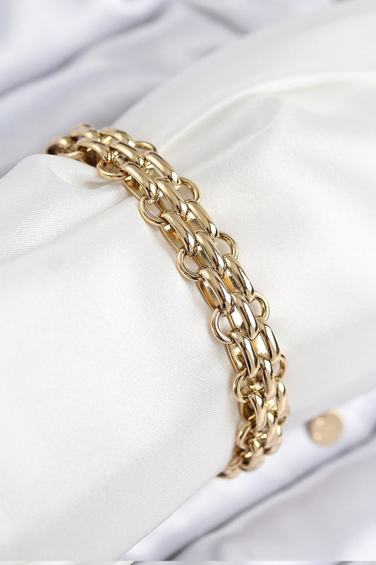 316L Çelik Örme Zincir Model Gold Renk Kadın Bileklik